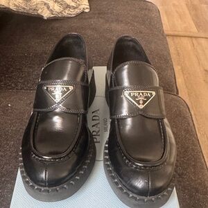 Prada Black Leather Slip-On Shoes